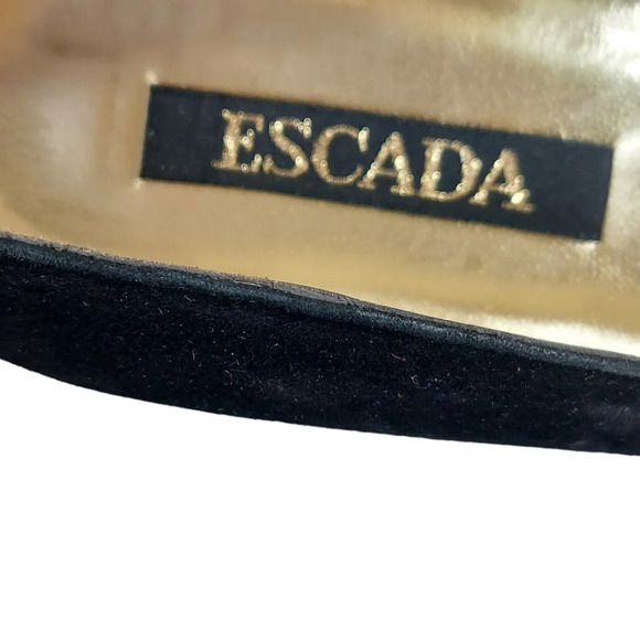 Escada Black Suede Pom Pom Flats Square Toe - Picture 13 of 15